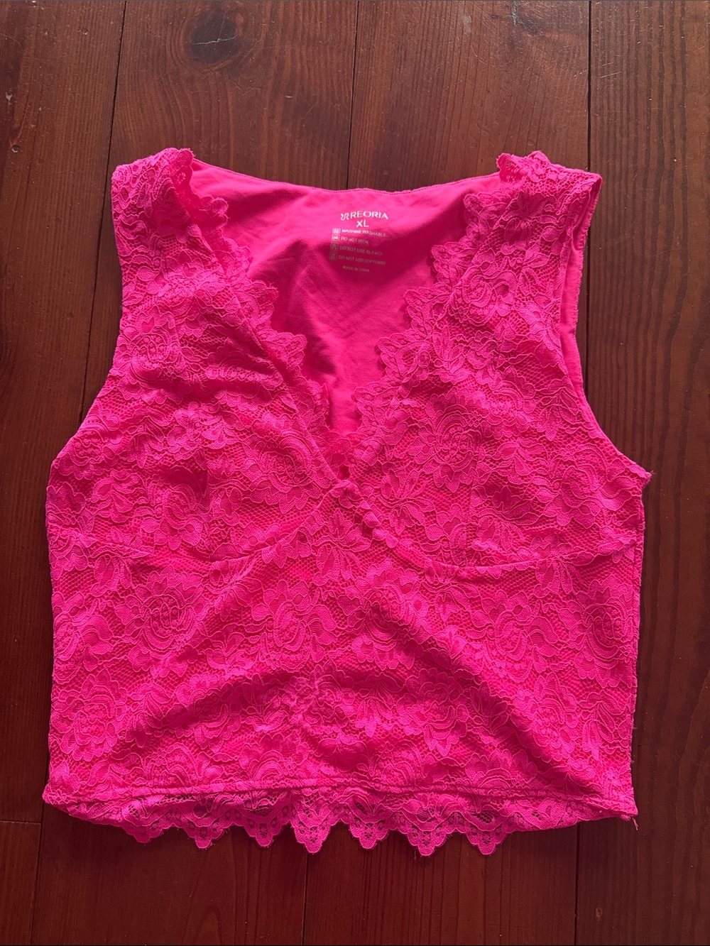 Bright Hot Pink Lace Tank Top
